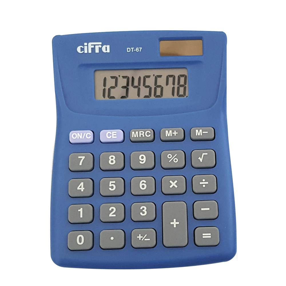 Calculadora Cifra DT-67 de 8 dígitos en azul, calculadora de escritorio ideal para oficina y uso escolar.